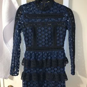 Self Portrait Black and Navy Star Lace Dress